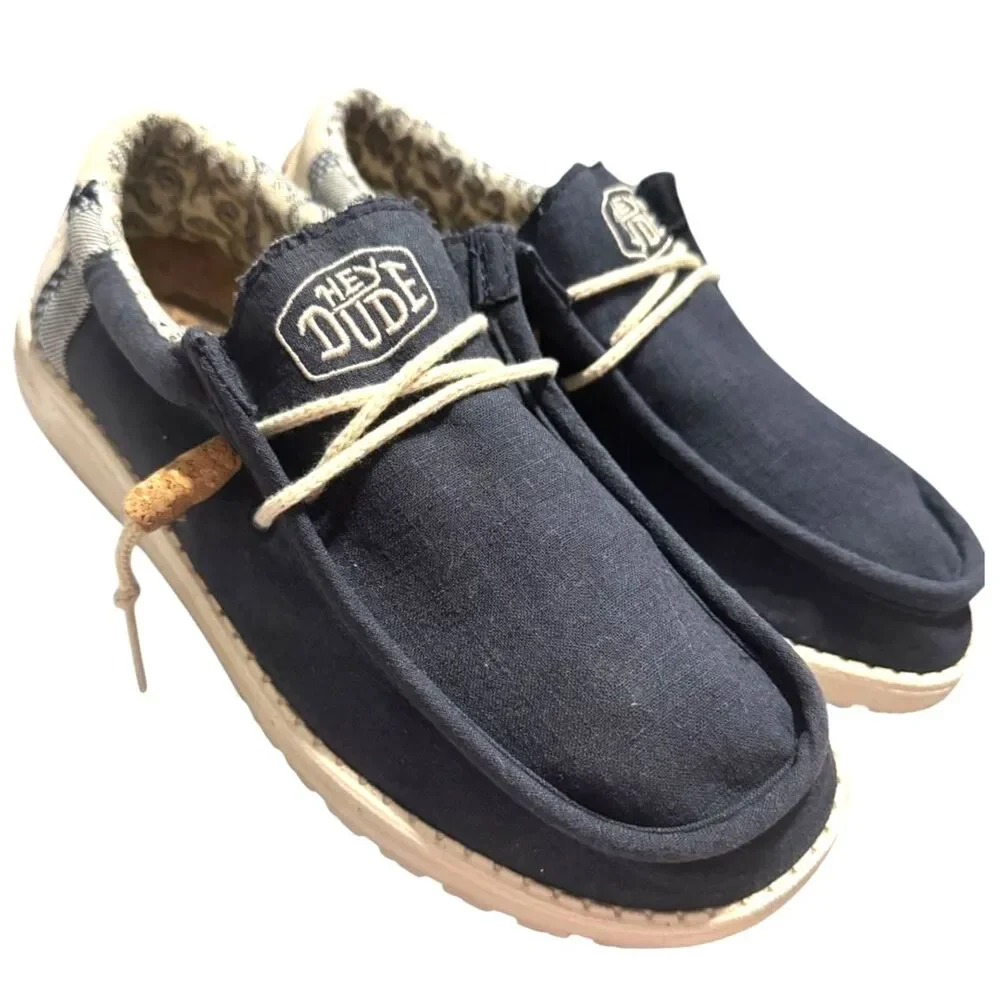 Hey Dude Wally Men's Size 8 Navy Blue Patchwork Slip On Beach Boat Casual Shoes